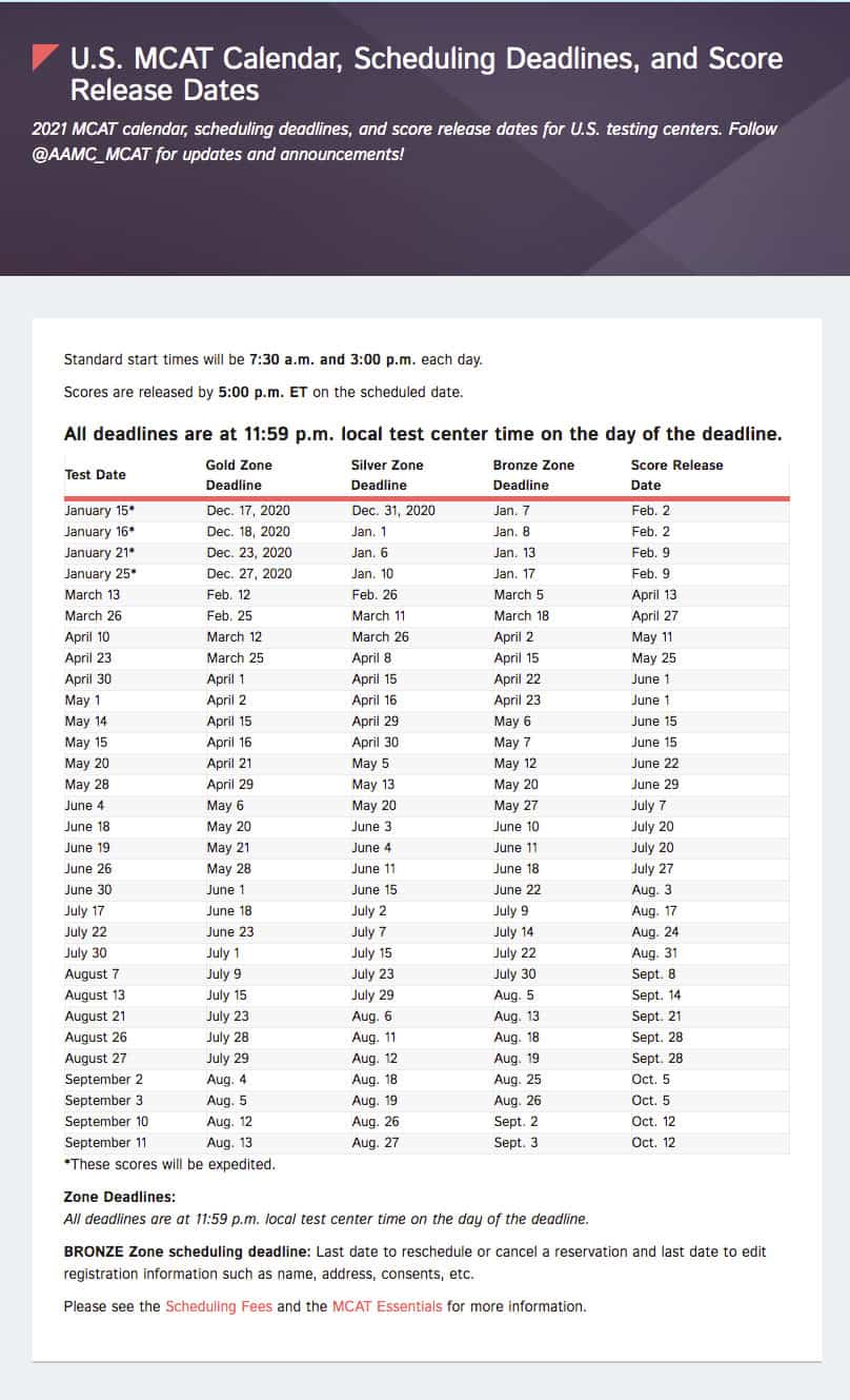 MCATS Schedule 2021