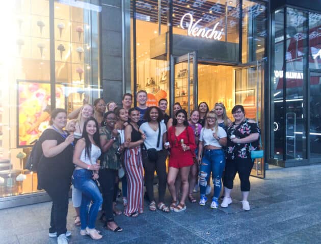 Students enjoying gelato from a gelato shop.