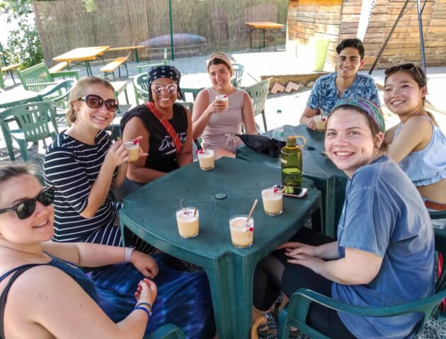 Students enjoying a drink at a cafe.