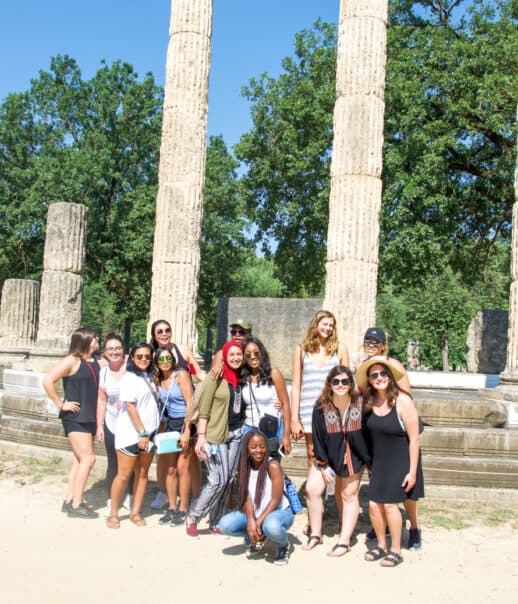 Students on an excursion during their program to a historical site.