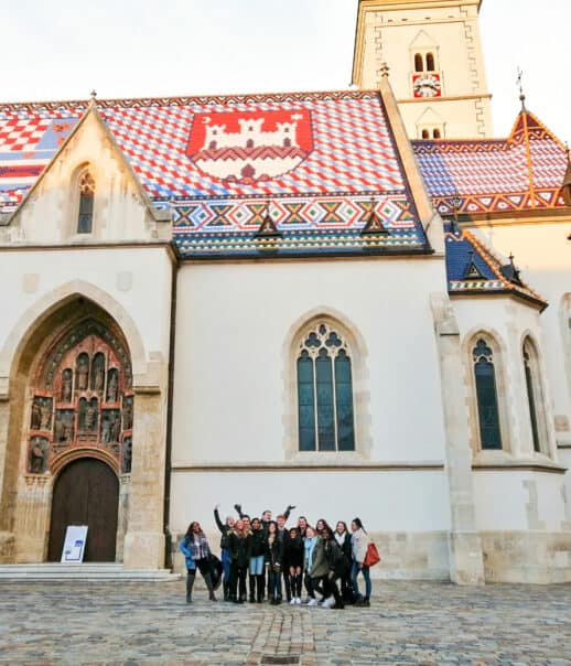 Students in front of a church on a program excursion.