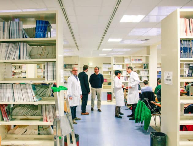 Students in a library at the hospital.