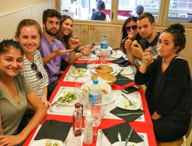 Students enjoying a meal.