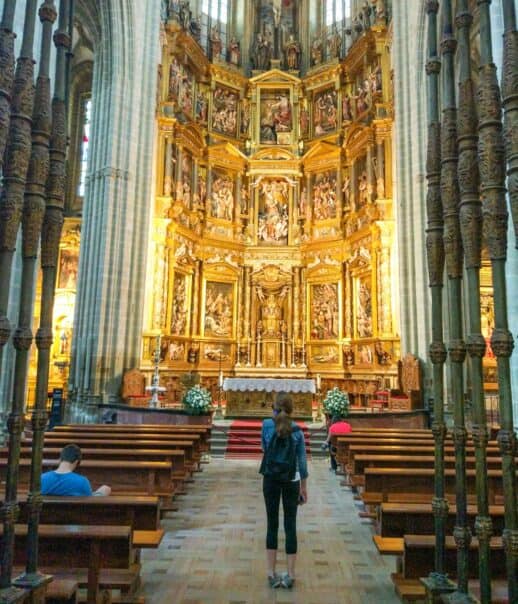 Students exploring the inside of a church.