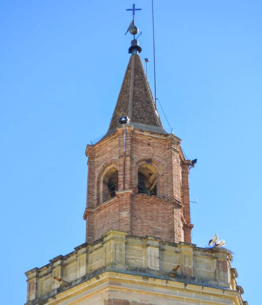 A church spire in the city of Barbastro, Spain.