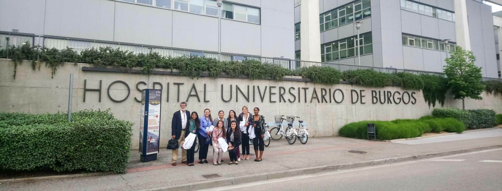 Atlantis students outside the hospital where they are shadowing.