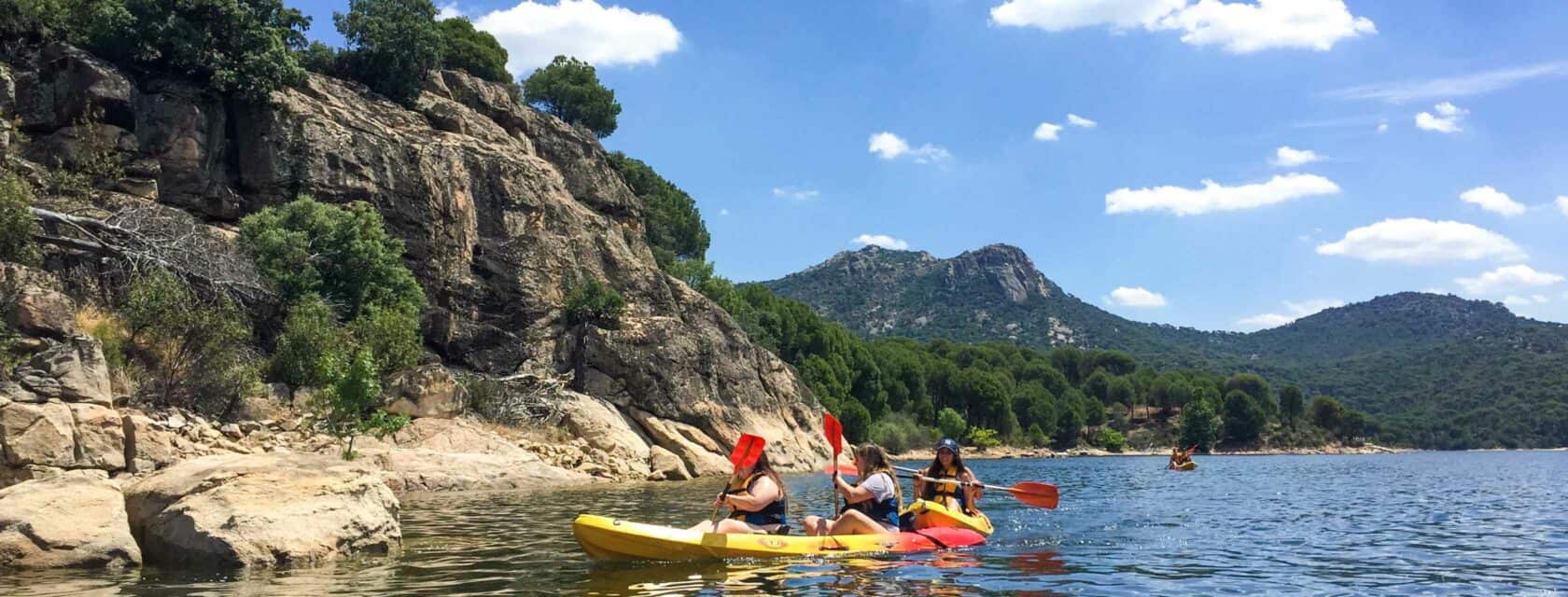 Students kayaking on an excursion.