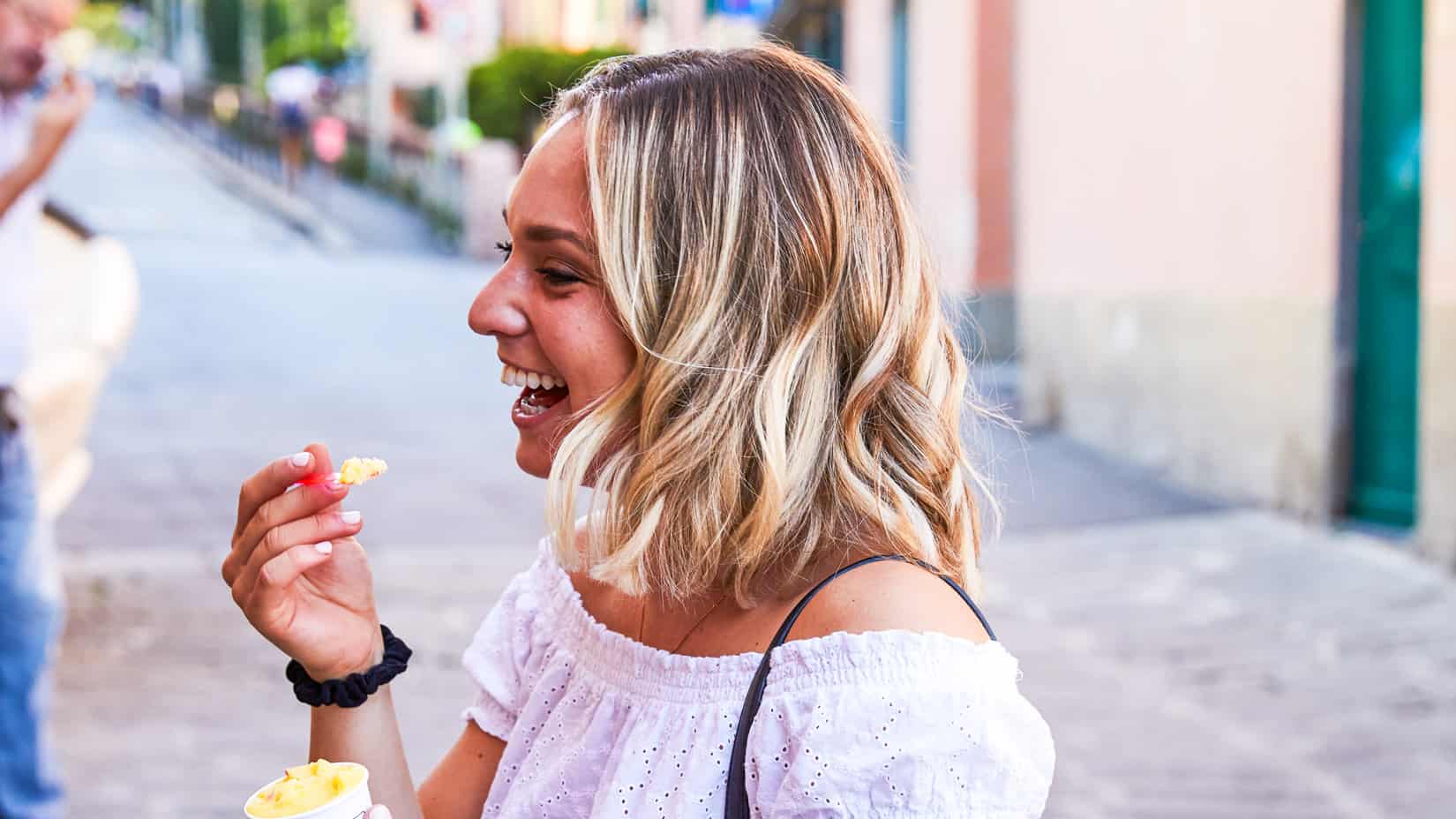 A student eating ice cream.