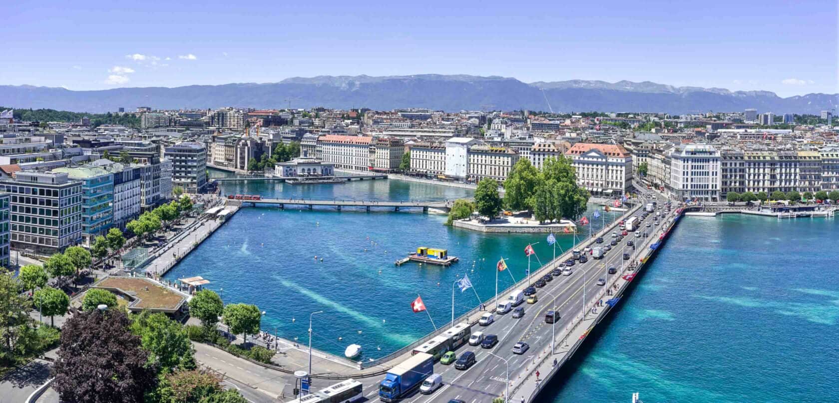 An aerial view of the city of Geneva.