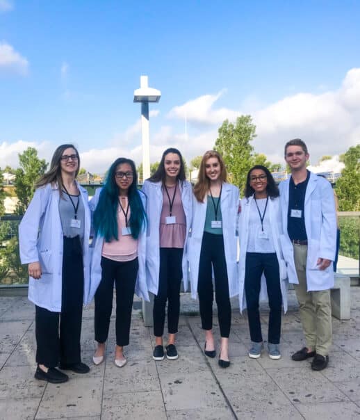 Atlantis students outside the hospital where they are shadowing.