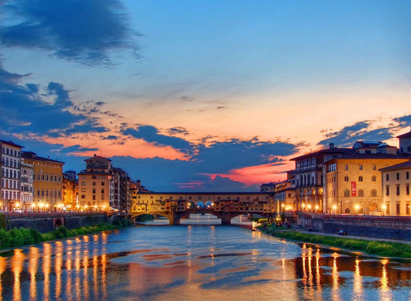 Sunset over Ponte Vecchio (Old Bridge), the oldest bridge in Florence (an Atlantis site).