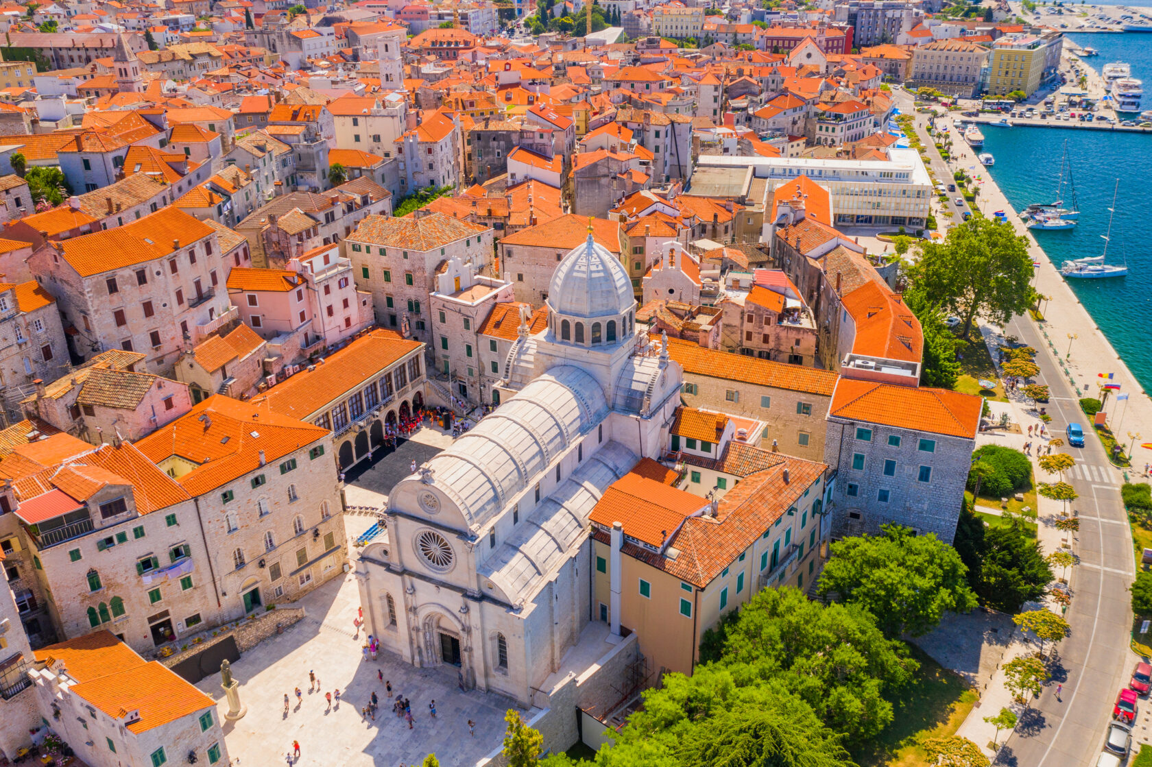 A panoramic view of the town center and cathedral of St James in Sibenik, Croatia (an Atlantis site).