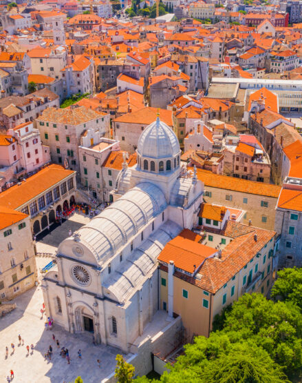 A panoramic view of the town center and cathedral of St James in Sibenik, Croatia (an Atlantis site).