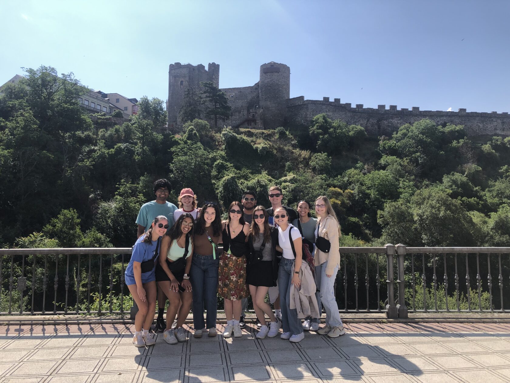 Atlantis students outside a castle in Ponferrada, Spain.
