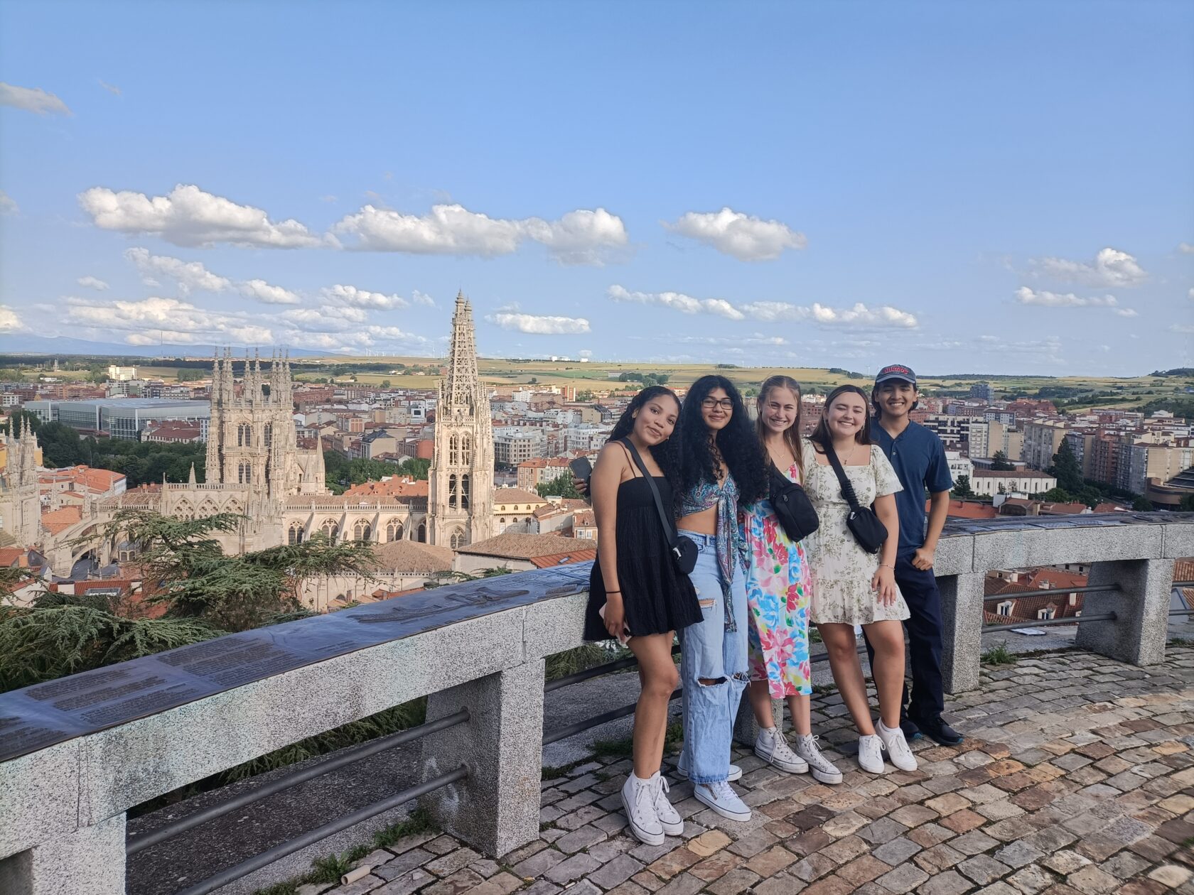 Atlantis students in front of the skyline of Burgos, Spain.