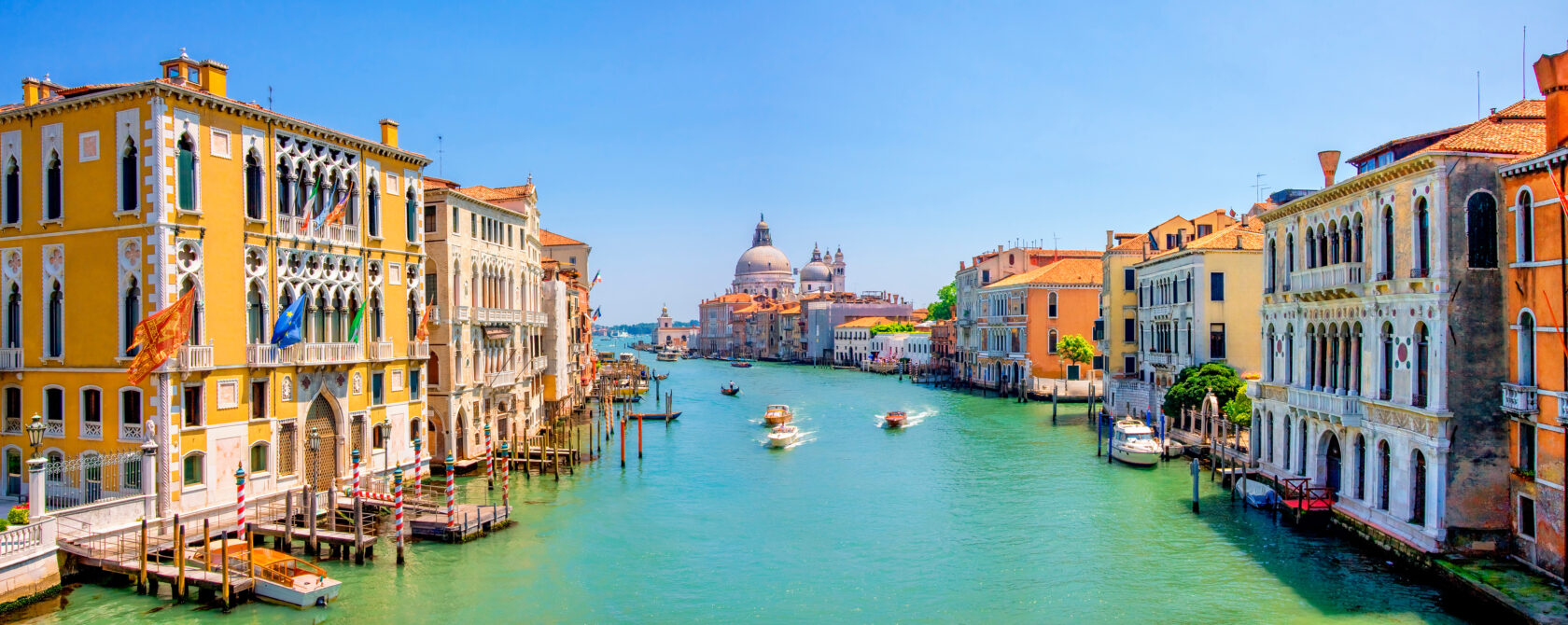 A view of the Grand Canal and Basilica Santa Maria della Salute in Venice, Italy, a short train ride from Venice, Mestre (an Atlantis site).