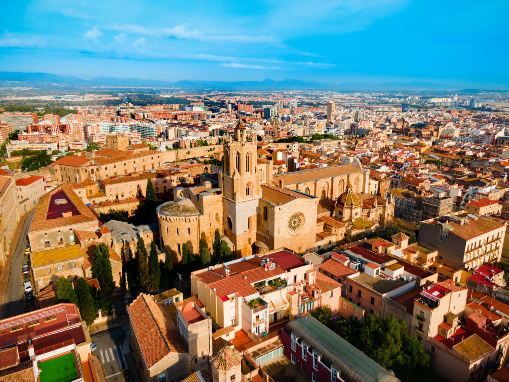 An aerial view of the Cathedral of Tarragona in Tarragona, Spain (an Atlantis site).