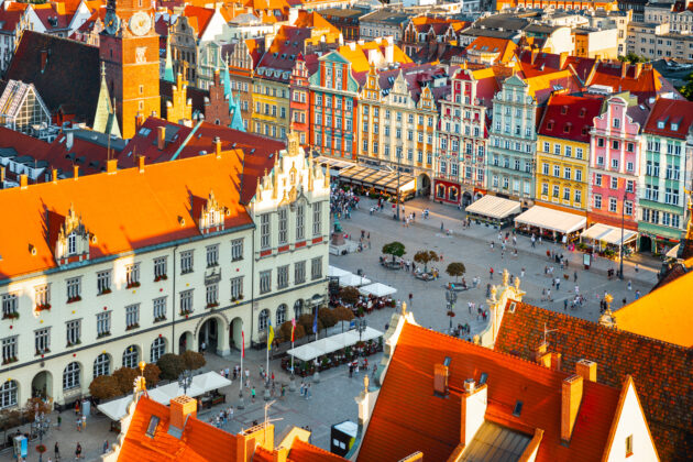 Aerial view of a square in Krakow, Poland (an Atlantis site).