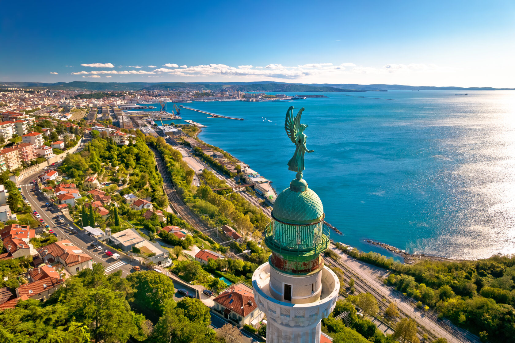 The Trieste lighthouse and a panoramic view of the city of Trieste (an Atlantis site).