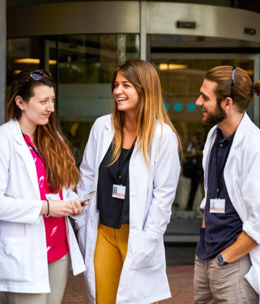 Students outside the hospital where they are shadowing.