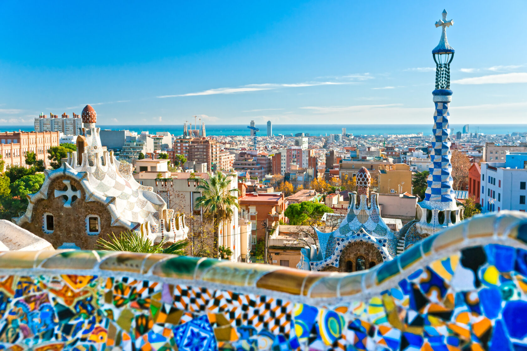 A view of Park Guell in Barcelona, Spain.